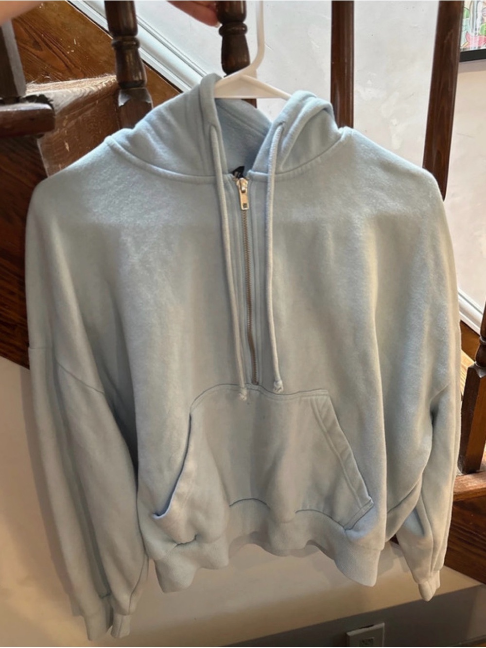 Light Blue Women’s Half-Zip Hoodie Sweater